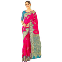 Glory Sarees Womens Banarasi Silk Saree With Blouse Piece (Rich_Silk104_Pinkfirozi)