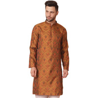 Jompers Men's Mustard Silk Blend Straight Kurtas (Mustard, S)