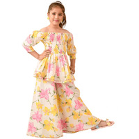 Pspeaches Girl's Cotton Kurta & Palazzo (Ks-Offwhiteyellow-15-16Y_Offwhite