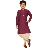 Kisah Boy's Kurta Dhoti Set, Magenta Cotton Blend, Solid Long Sleeves Mandarin Collar Regular Fit (5-6 Years)
