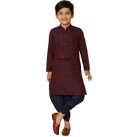 Kisah Kid's Full Sleeves Silk Blend Knee Length Woven Design Purple Kurta Dhoti Set (3-4Y)