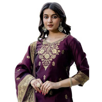 Sanisa Women's Silk Blend Weaving Kurta With Pant And Dupatta Set (277Kbd2904N-M_Wine)