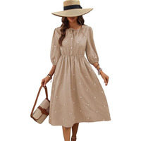 Smowkly Cotton Blend Women's Casual Solid Printed Dress Mid-Length Maxi Dress (1665_Bg_Xxl) Beige