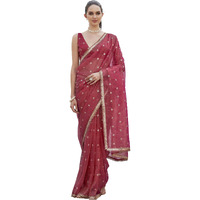 Womanista Women's Pink Colored Shimmer Net Saree With Sequinned Butti And Embroidered Border(Ti7052_Pink_Onesize)