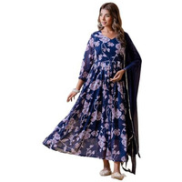 Lookmark Women's Kurta Set In Black Floral Color And Georgette Fabric With Only Dupatta (Az-Lm-P1-Ks2153-M)