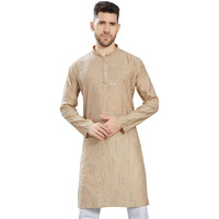 Divisive Men's Mirror Embroidered Silk Blend Only Slim Fit Kurta (Dkrt813_Xxl_Peach)