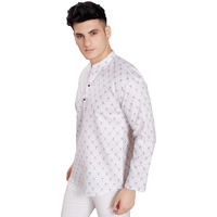Divisive Men's Pure Cotton Relaxed Fit Printed Short Kurta (Dkrt445_L_White)