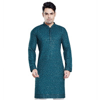 Divisive Men's Sequince Embroidered Cotton Blend Only Slim Fit Kurta (Dkrt116_Xl_P Blue)