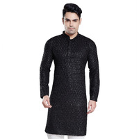 Divisive Men's Sequince Embroidered Cotton Blend Only Slim Fit Kurta (Dkrt113_Xl_Black)