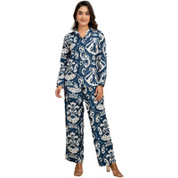 Selvia Women's Rayon Co-Ords Ankle Length Dress (712Ctk7914N-Xs_Navy Blue & White