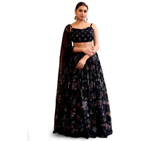 Purvaja Women Georgette Semi-Stitched Lehenga Choli Set (Viana-Black Free Size)