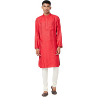 Fabindia Men's Viscose Blend Solids Comfort Kurta_Red_S