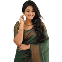 Flosive Women's Present Banarasi Soft Lichi Silk Saree Beautiful Jacquard Rich Pallu Design Work Zari Woven Kanjivaram Silk Style Saree With Soft Lichi Silk Blouse Piece Ayn (Green)