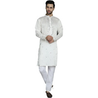 Jompers Men's White Embroidered Kurtas (White, M)