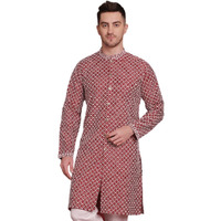 Jompers Men's Sequin Chikankari Front Open Kurtas (Maroon, L)