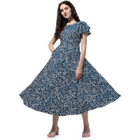 Oomph! Dress For Women Stylish | One Piece For Women Long | Trendy Long One Piece Summer Outfit | Lightweight Flared Maxi Dress For Casual & Holiday Wear Green