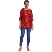 Patlani Women's Cotton Printed Short Fullstitched Kurti/Kurtas. Maroon