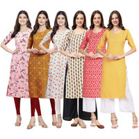 Pinkmint Women's Crepe Digital Print Straight Kurta [Pack Of 6](Qv-339-333-334-352-346-350-S)