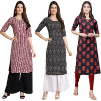 Pinkmint Women's Crepe Digital Print Straight Kurta [Pack Of 3] (347-373-345_Xxl)