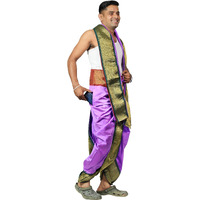 Prakasam Cotton Mens Asha Silk Panchakacham Ready To Wear Dhoti Towel Set With Pocket/Panchakacham Dhoti With Angavastram (Stitched Dhoti With Pocket
