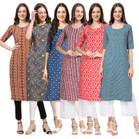 Pinkmint Women's Crepe Digital Print Straight Kurta [Pack Of 6] (Mj-344-341-353-347-346-351-Xxl)