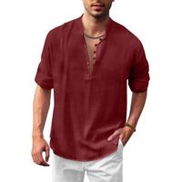 Royalscout Men's Solid Cotton Blend Straight Kurta Shirt | Regular Fit Full Sleeve Short Kurta Wine