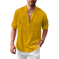 Royalscout Men's Solid Cotton Blend Straight Kurta Shirt | Regular Fit Full Sleeve Short Kurta Gold