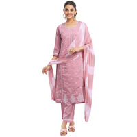 Sanisa Women's Silk Blend Embroidery Work Straight Kurta With Pant And Dupatta Set (210Kbd2224N-Xxl_Pink)