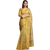 Satrani Women's Cotton Blend Geometric Printed Saree With Unstitched Blouse Piece (4000S148N_Yellow & Multi)