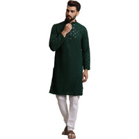 Sojanya (Since 1958 Men's Pure Cotton Green Sequence Kurta & White Pyjama Set