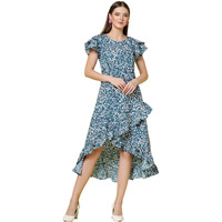 Oomph! Women's Crepe Fit And Flare Maxi Dress (Group 62_Teal Blue