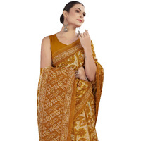 Tamaira Fashion Women's Floral Batik Printed Pure Cotton Mulmul Saree Without Blouse Piece(11588_Mustard)