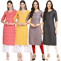 Pinkmint Women's Crepe Digital Print Straight Kurta(Pack Of 4) [X-346-350-372-362-S]