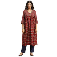Varanga Women Maroon & Blue Bandez Printed Anarkali Kurta Comfortable Look (Double Extra Large)