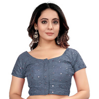 Vihu Fashion Women's Silk Foil Mirror Short Sleeve Readymade Fancy Blouse(Foil Mirror Grey_38)