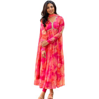 Rytras Women's Alia Cut Anarkali Kurta With Dupatta(Orange,S)