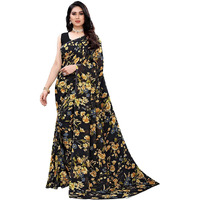 Shiv Textiles Women's Georgette Floral Printed Saree(123S103_Black)