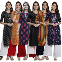 Tee Projekt Crepe Digital Printed Kurti For Women's Ll Effortless Elegance Kurti (Pack Of 6)