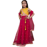 Pspeaches Girl's Net With Dupatta (L-Magentatikli-4- Magenta_4-5Y)
