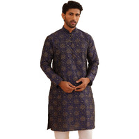 Sojanya (Since 1958 Men's Silk Blend Navy Blue Printed Only Kurta Size: 38