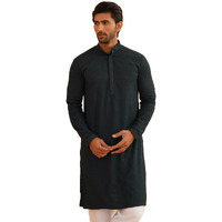 Sojanya (Since 1958 Men's Geometric Embroidered Thread Work Cotton Straight Green Long Kurta