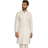Sojanya (Since 1958 Men's Cotton Embroidered With Gold Seqence White Color Only Long Kurta::Size-40