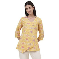 Fabindia Women's Cotton Printed Regular Kurta Short (2112691Yellow_Yellow