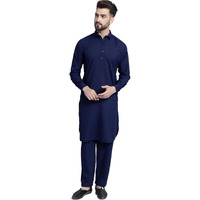 Jompers Men's Cotton Solid Pathani Kurta With Salwar (Navy, Xxl)