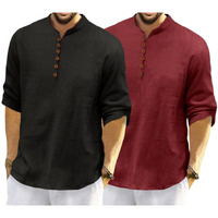 Royalscout Men's Cotton Polyester Blend Solid Regular Fit Full Sleeve Short Kurta | Ethnic, Lightweight Summer Kurta For Daily & Occasion Use Black-Maroon