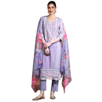 Varanga Thread Embroidered Kurta With Trouser & Floral Printed Dupatta