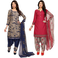 Yashika Women's Crepe Dress Material Set For Women | Unstitched Printed Fabric For Kurta Bottom & Dupatta (Ys-Adda Blue-1196)