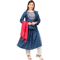 Aarika Girls Ethnic Wear Teal Blue-White Colour Floral Print Rayon Kurti Pant Set-8-15 Years (Kp-Sd-5869)