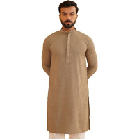 Sojanya (Since 1958 Men's Geometric Embroidered Thread Work Cotton Straight Brown Long Kurta