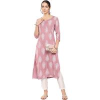 Anubhutee Women's Cotton Ethnic Motifs Pink Straight Kurta